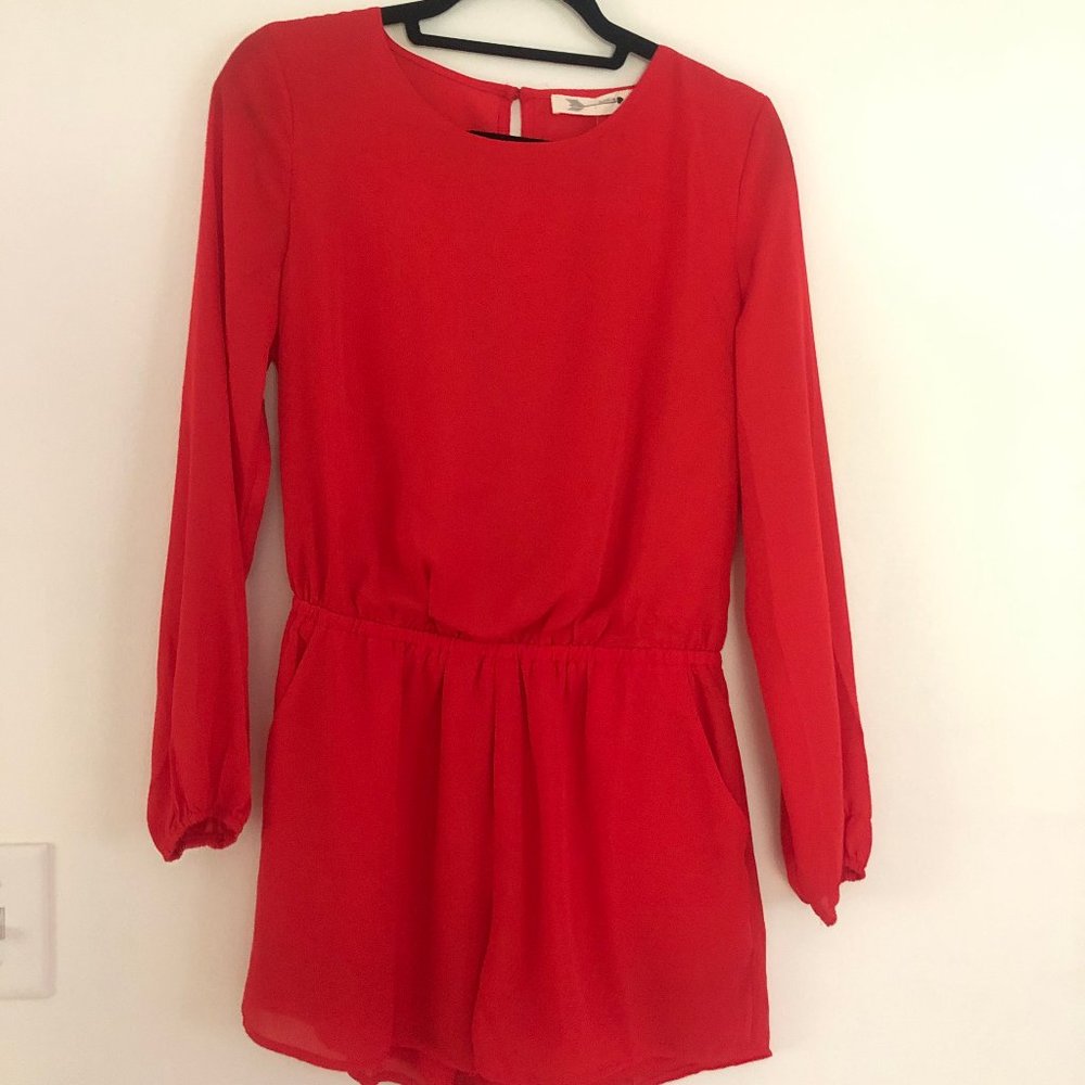 NWT Buddy Love Long Sleeve Red Romper with Pockets